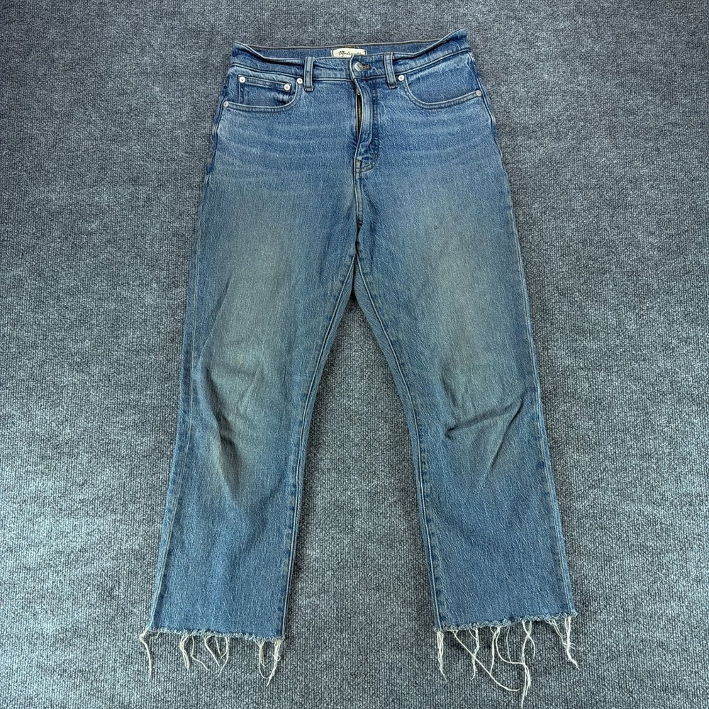 Madewell 90s Straight Jeans Womens 28 Blue Medium Wash Raw Frayed‎ Hem High Rise